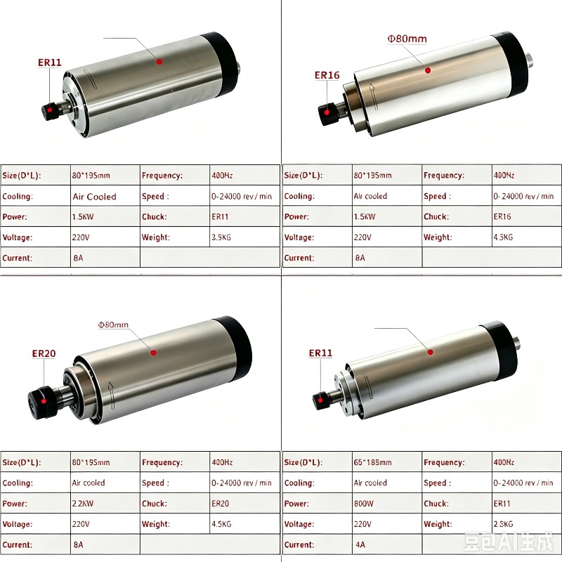 CNC Air Cooled 800W 1500W 2200 - Er20 Collet Chuck Spindle Motor 220V review and price